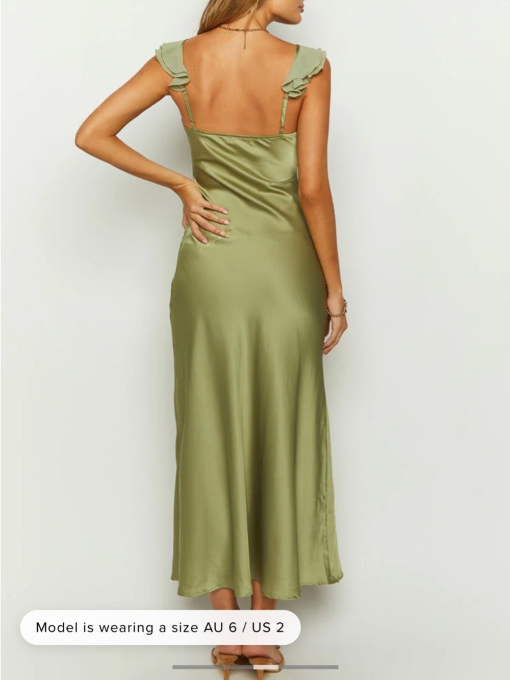 Beginning Boutique Olive Satin Lace-Trim Slip - Picture 2 of 5